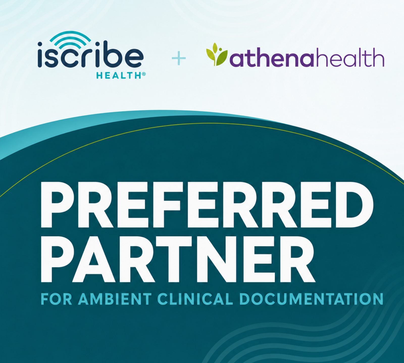 athenahealth and iScribeHealth partnership announcement graphic.