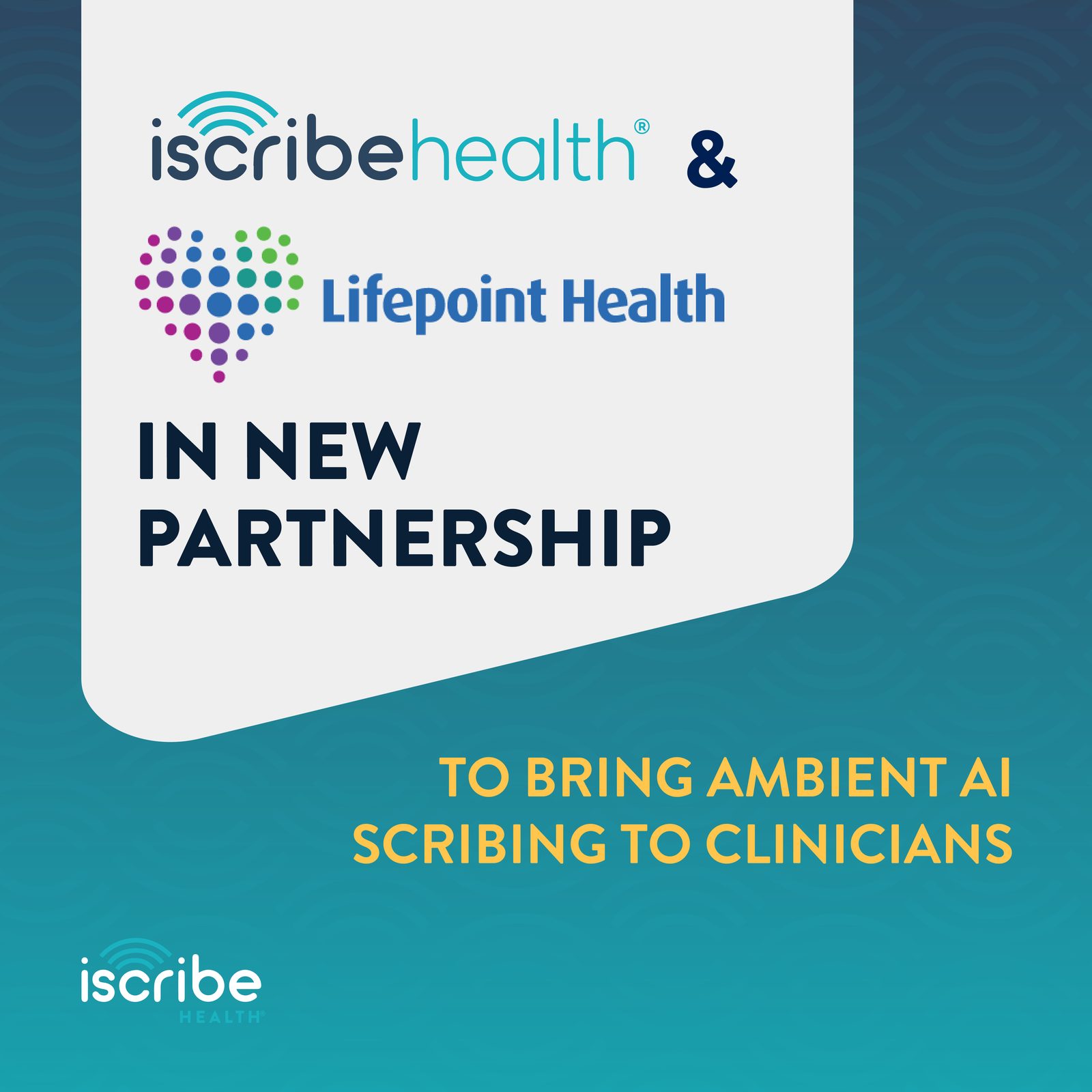 Lifepoint Health and iScribeHealth partnership announcement graphic.