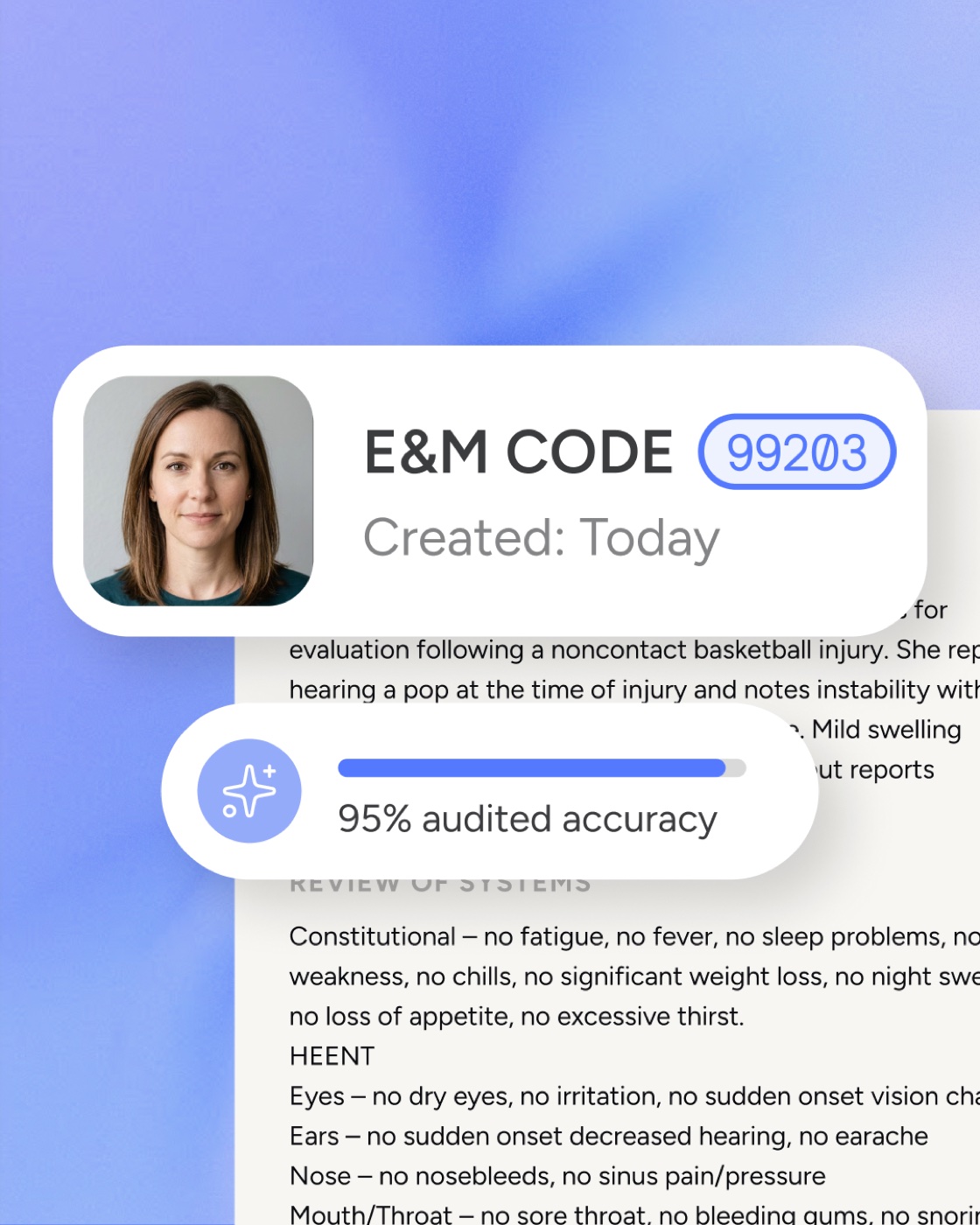 Recommended E&M code with audited-accuracy confidence